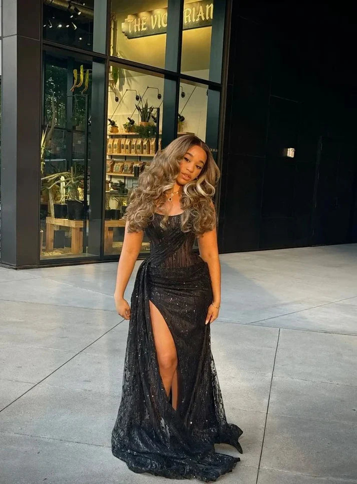 Black long prom dress with Slit ,strapless evening dress fg6766 - View 4 | VelvetHem