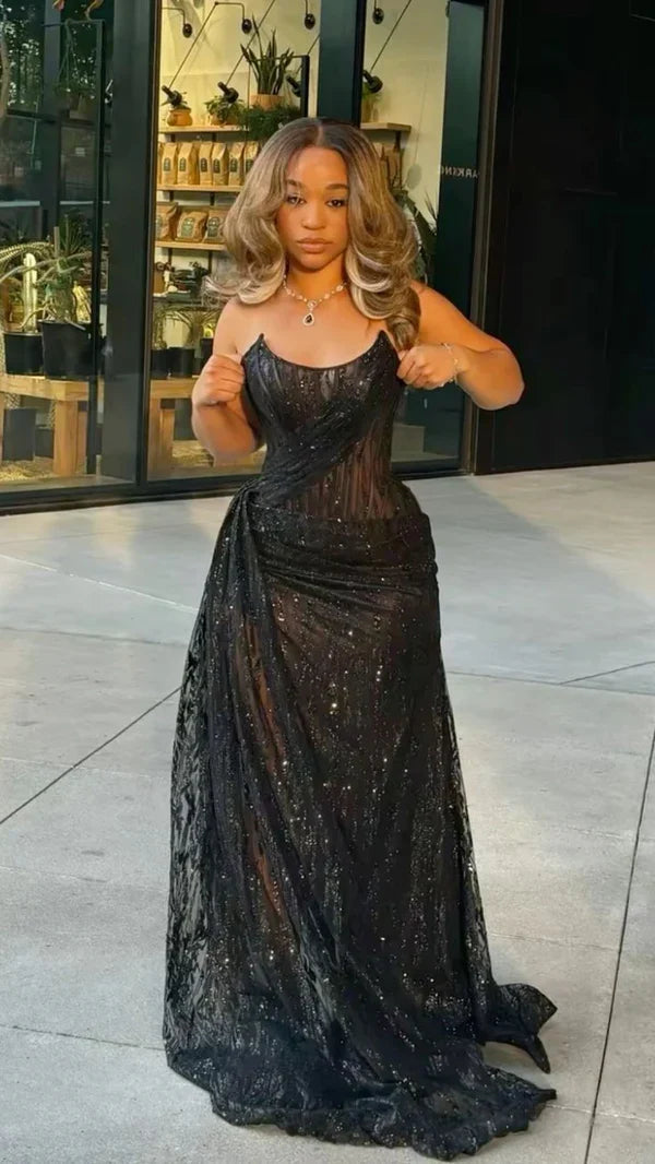 Black long prom dress with Slit ,strapless evening dress fg6766 - View 5 | VelvetHem