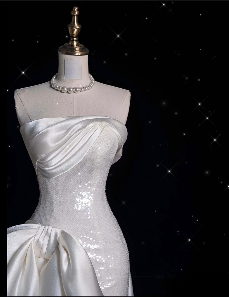 Unique Sheath Strapless Sequin Short White Wedding Dresses Brides Dress