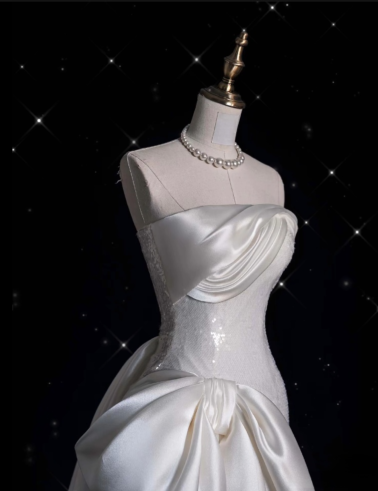 Unique Sheath Strapless Sequin Short White Wedding Dresses Brides Dress