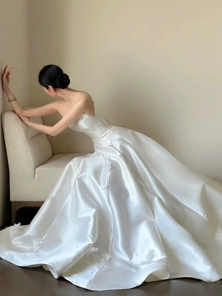 Timeless Ball Gown Off The Shoulder White Tulle Long Wedding Dresses Bridal Dress