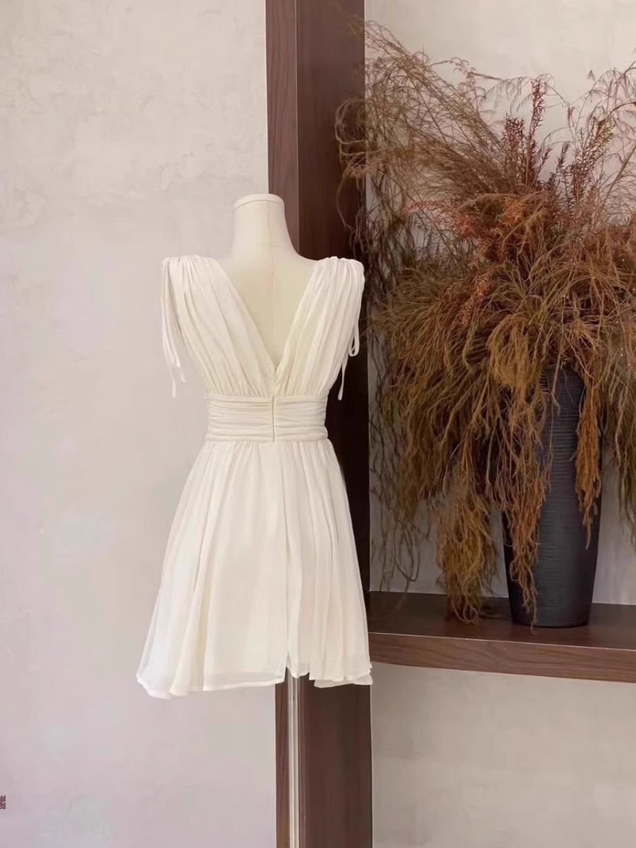 Cute A Line V Neckline Ruffled White Women's Short Holiday Dresses Birthday Dress - View 4 | VelvetHem
