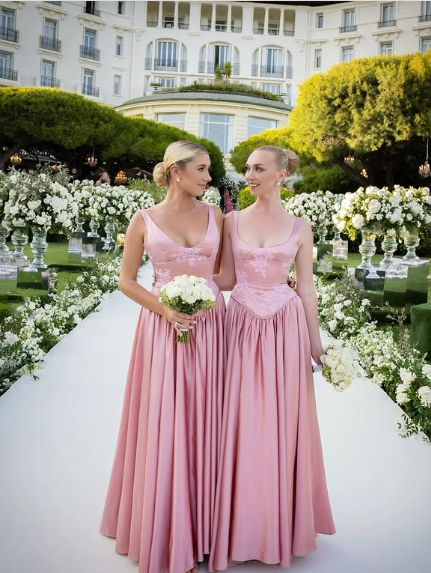 Elegant A Line V Neckline Floor-length Satin Long Pink Evening Dress Prom Dresses - View 5 | VelvetHem