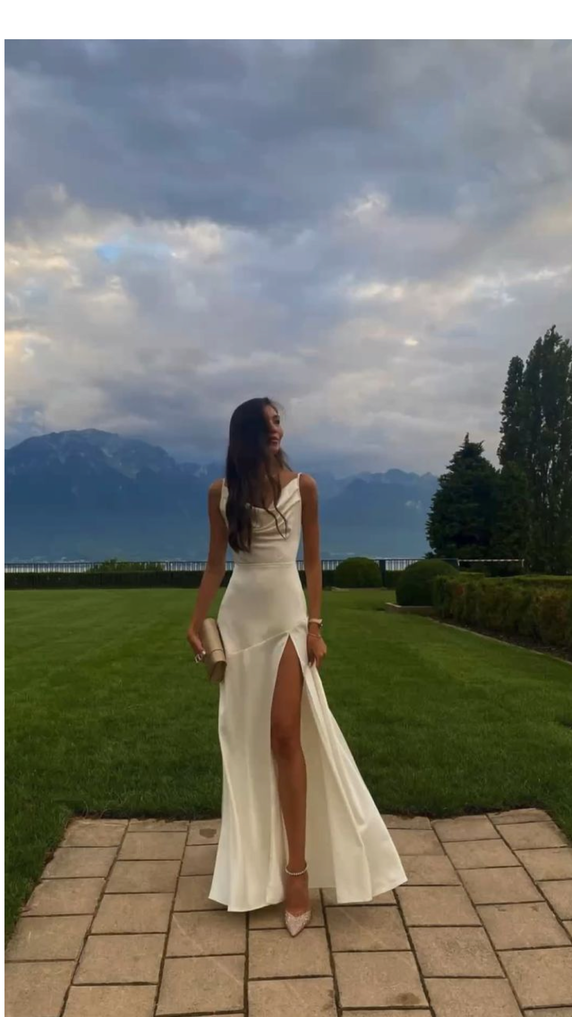 Gorgeous Mermaid Spaghetti Straps Floor-length White Slit Evening Dress Prom Dresses - View 2 | VelvetHem