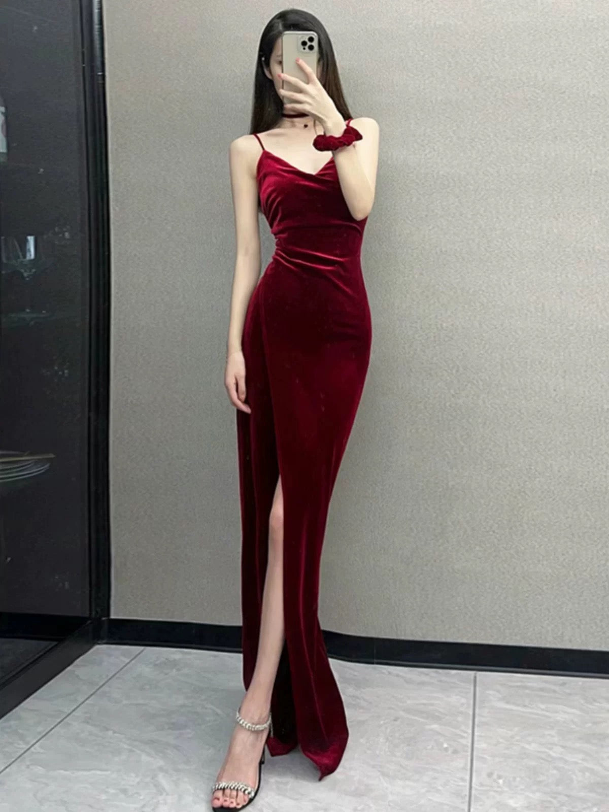Pretty Mermaid Spaghetti Straps Burgundy Long Prom Dress Evening Dress Formal Dress - View 4 | VelvetHem
