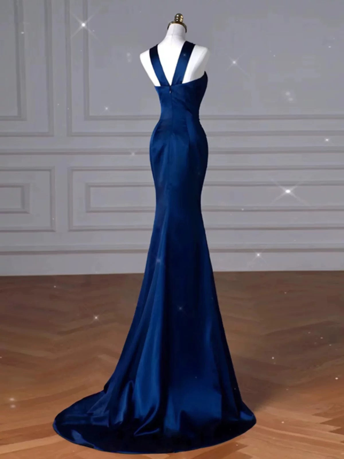 Pretty Mermaid Halter Navy Blue Long Prom Dress Evening Dress Formal Dress