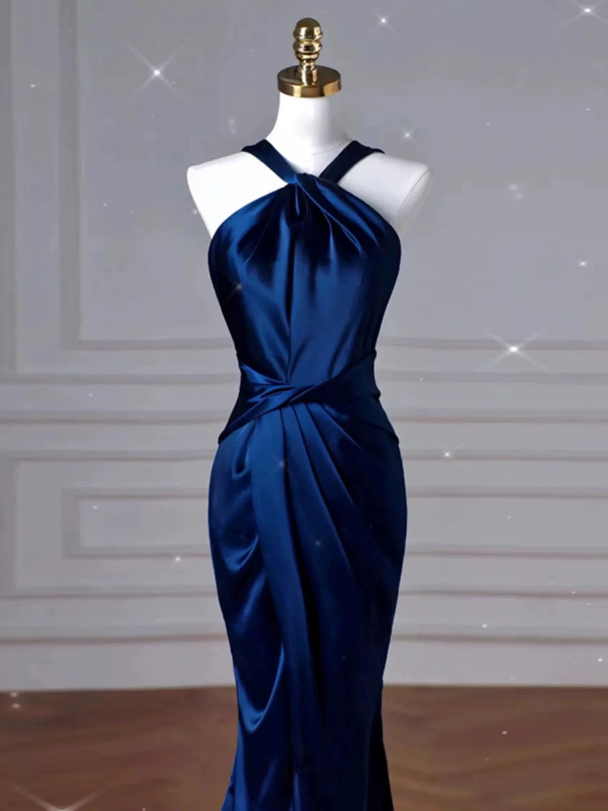 Pretty Mermaid Halter Navy Blue Long Prom Dress Evening Dress Formal Dress
