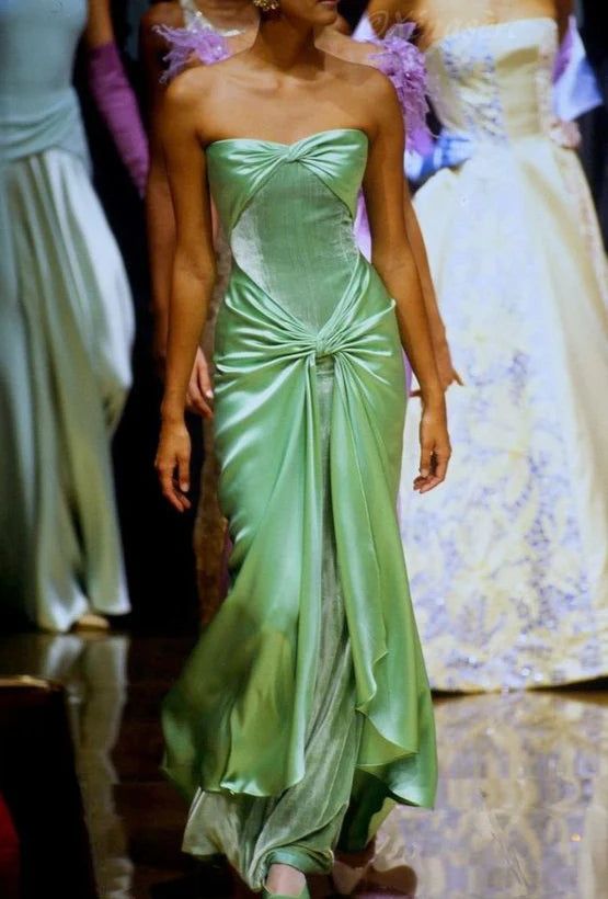 Vintage A line Strapless Satin Long Mint Green Prom Dresses Evening Dress With Fold