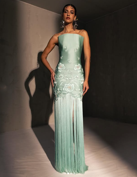 Fancy Mermaid Strapless Neckline Green Satin Long Prom Dress Evening Dress Formal Dress - View 5 | VelvetHem