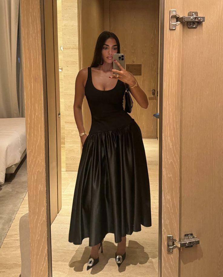 Pretty A line Straps Ankle Length Black Prom Dress Evening Dress Formal Dress