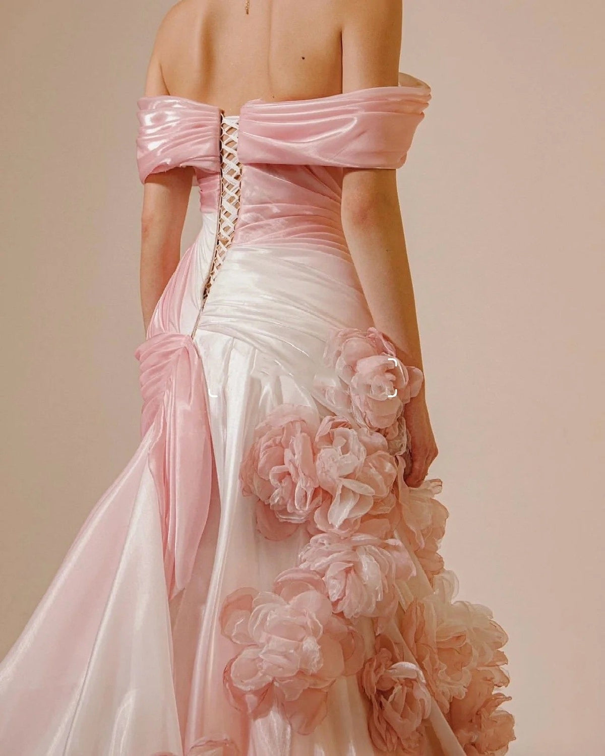 Sexy Mermaid Strapless Pink Long Floral Prom Dresses Party Dress - View 2 | VelvetHem