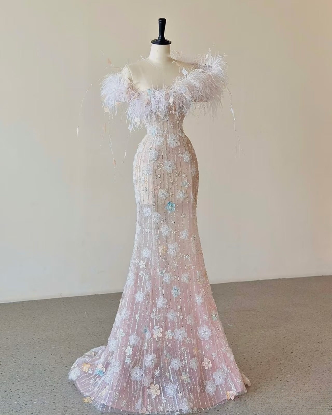 Sexy Mermaid Sweetheart Pink Lace Long Floral Prom Dresses Party Dress