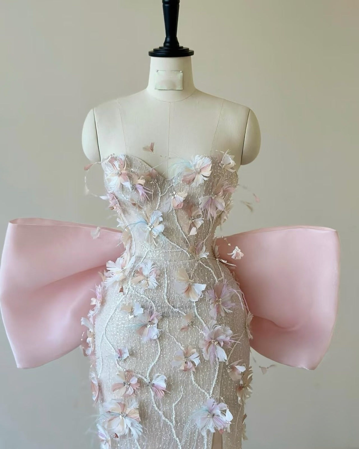 Sexy Mermaid Strapless Pink Sequin Long Floral Prom Dresses Party Dress - View 2 | VelvetHem