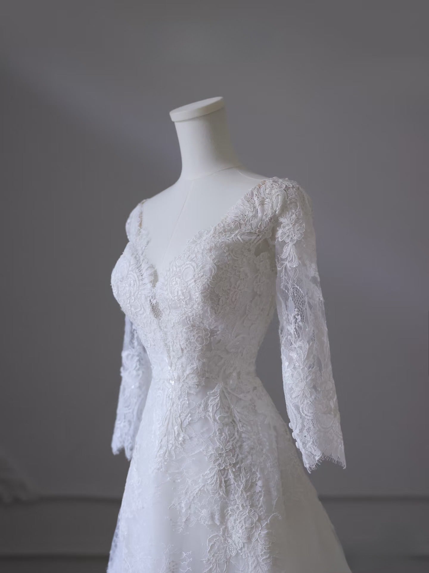 Timeless A line V Neckline White Lace Long Sleeves Wedding Dresses Bridal Dress