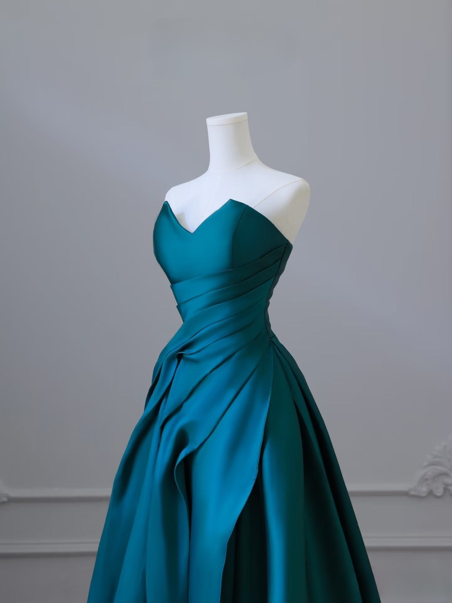 Pretty A Line Strapless Satin Ruffles Long Prom Dresses Formal Evening Dress