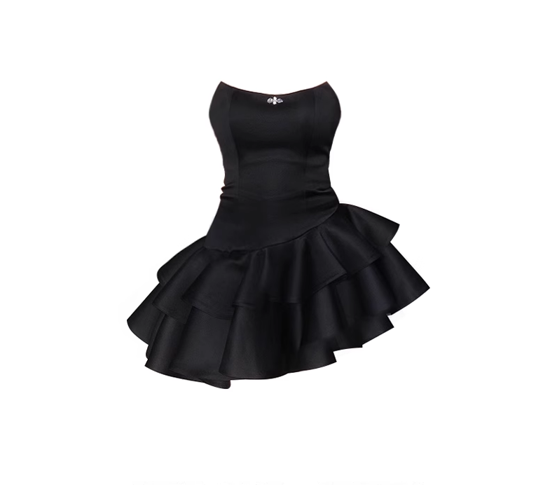 Cute A line Strapless Black Homecoming Dresses Short Satin Birthday Outfits