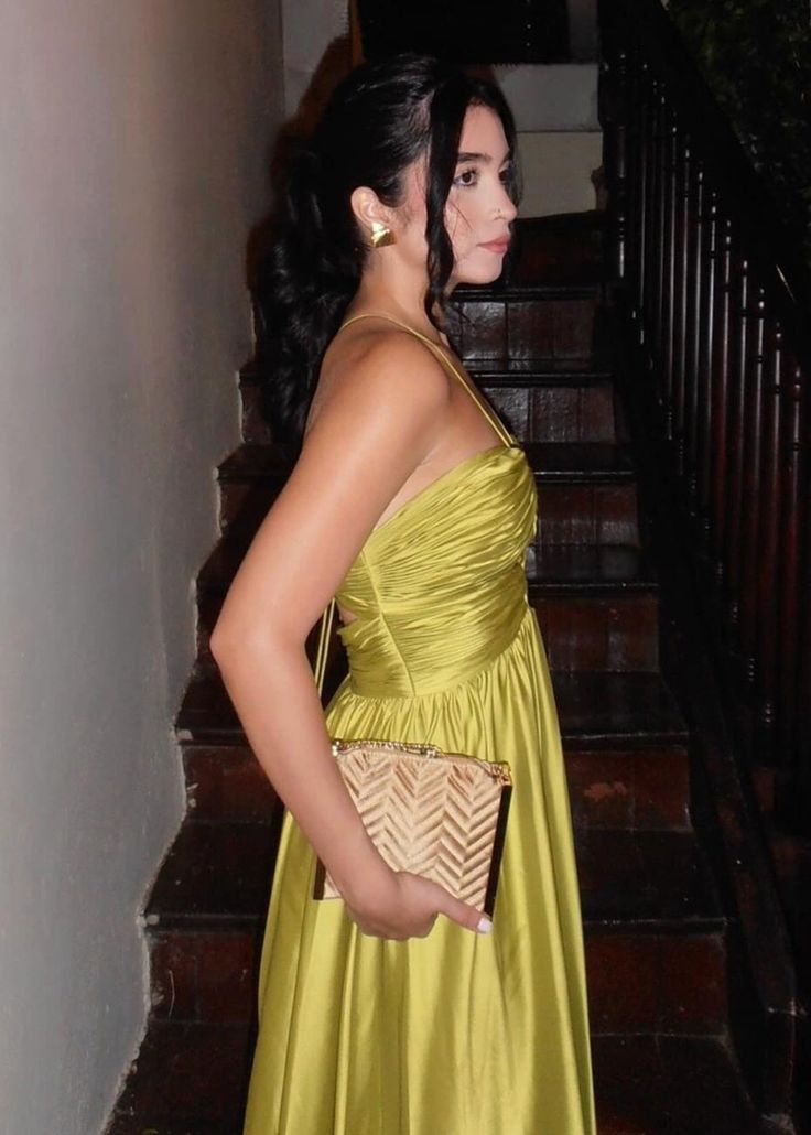 Pretty A Line Halter Green Long Satin Prom Dresses Formal Evening Dress