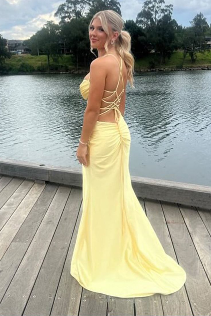Pretty Mermaid Spaghetti Straps Red Long Satin Prom Dresses Formal Evening Dress