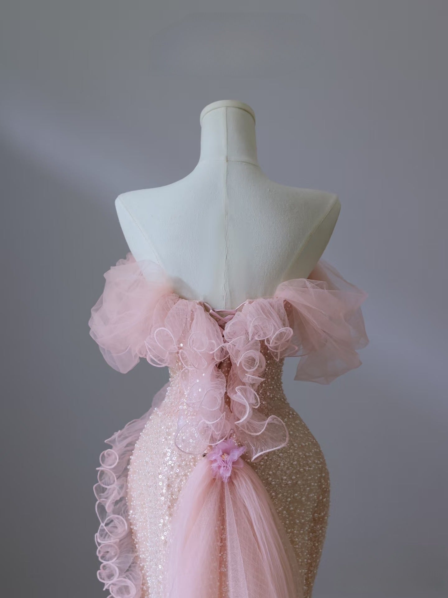 Classy Mermaid Strapless Pink Sequin Long Evening Dress Prom Dresses