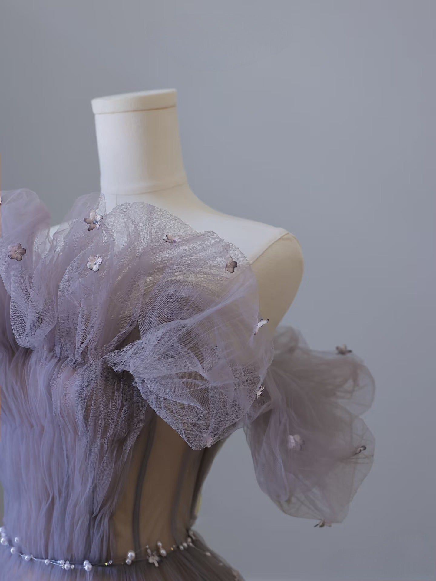 Classy A Line Off The Shoulder Lilac Tulle Long Evening Dress Prom Dresses