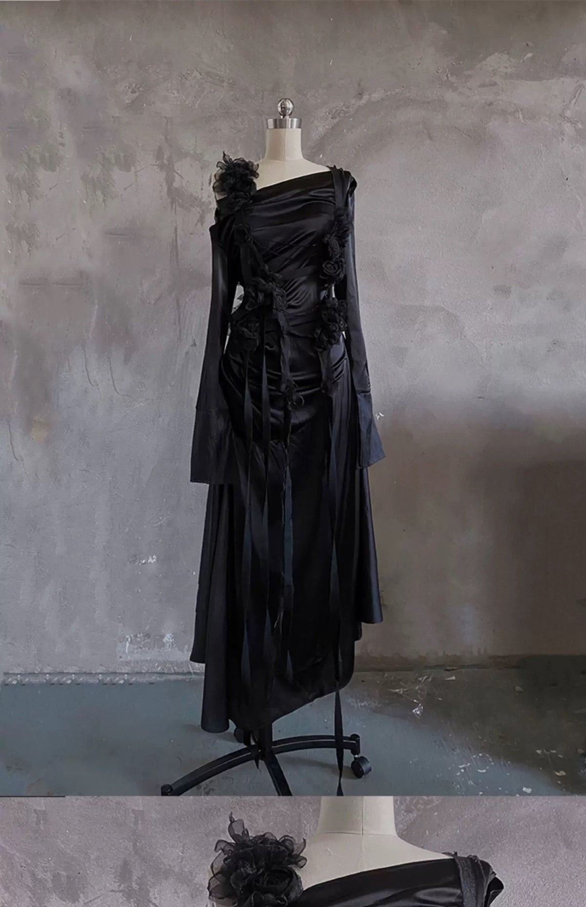 Chic A line Straps Black Long Prom Dresses Birthday Dress With Sleeves - VelvetHem