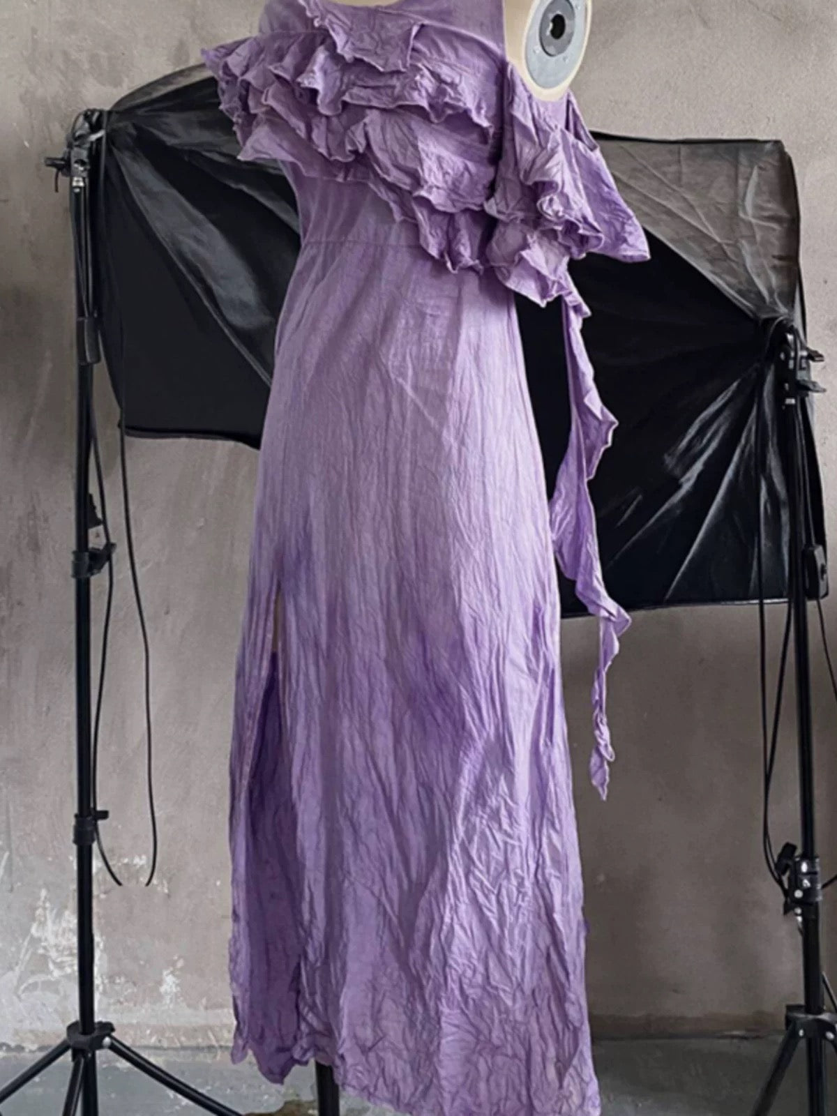 Chic A line Scoop Lilac Long Prom Dresses Birthday Dress With Ruffles