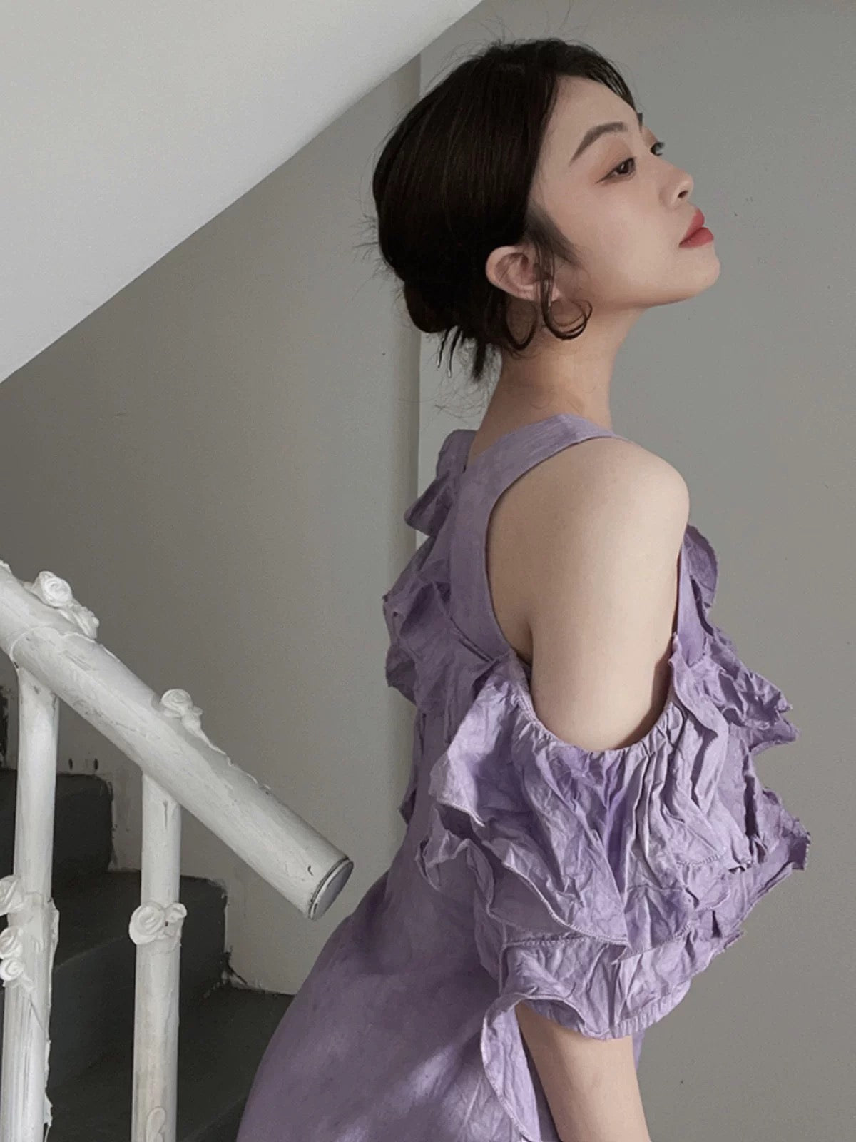 Chic A line Scoop Lilac Long Prom Dresses Birthday Dress With Ruffles - View 4 | VelvetHem