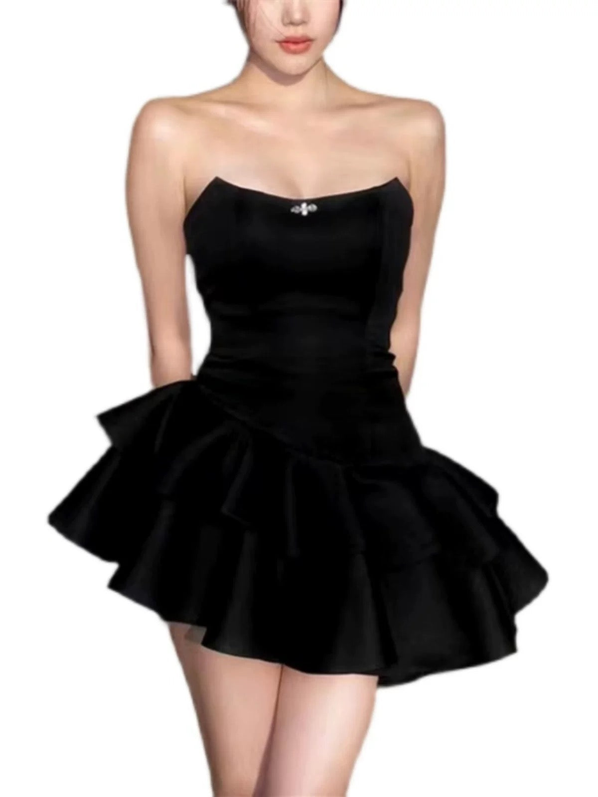 Simple A line Strapless Black Homecoming Dresses Short Satin Birthday Outfit - VelvetHem