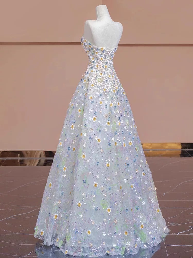 Gorgeous Balll Gown Sweetheart Floral Tulle Long Evening Dress Prom Dresses - View 2 | VelvetHem
