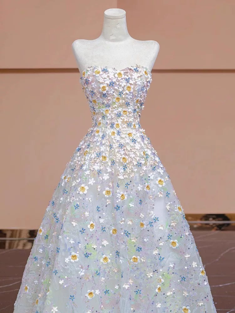 Gorgeous Balll Gown Sweetheart Floral Tulle Long Evening Dress Prom Dresses - View 3 | VelvetHem