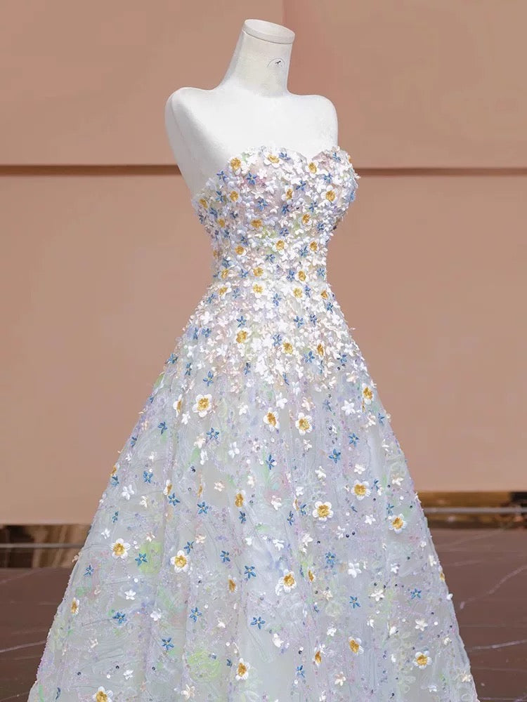 Gorgeous Balll Gown Sweetheart Floral Tulle Long Evening Dress Prom Dresses - View 4 | VelvetHem