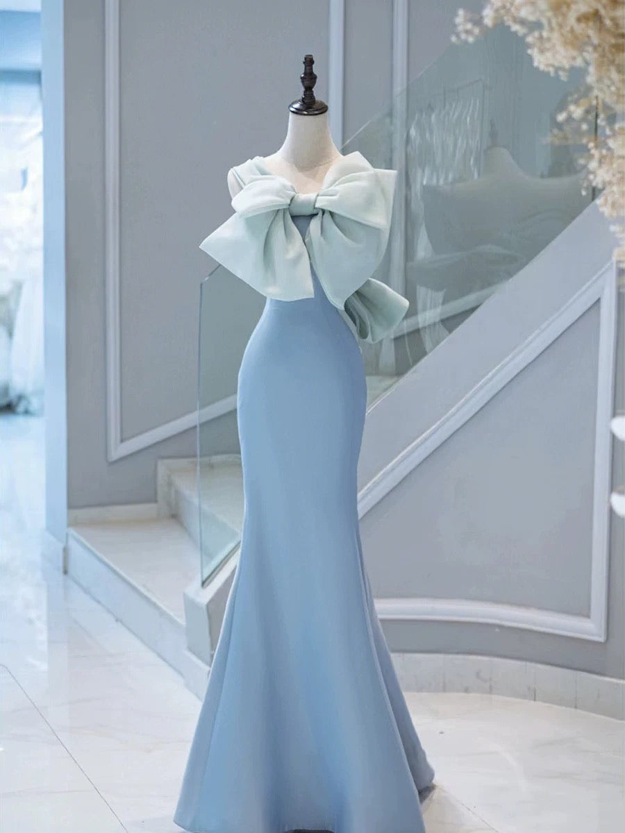 Pretty Mermaid Blue Satin Long Evening Dress Prom Dresses