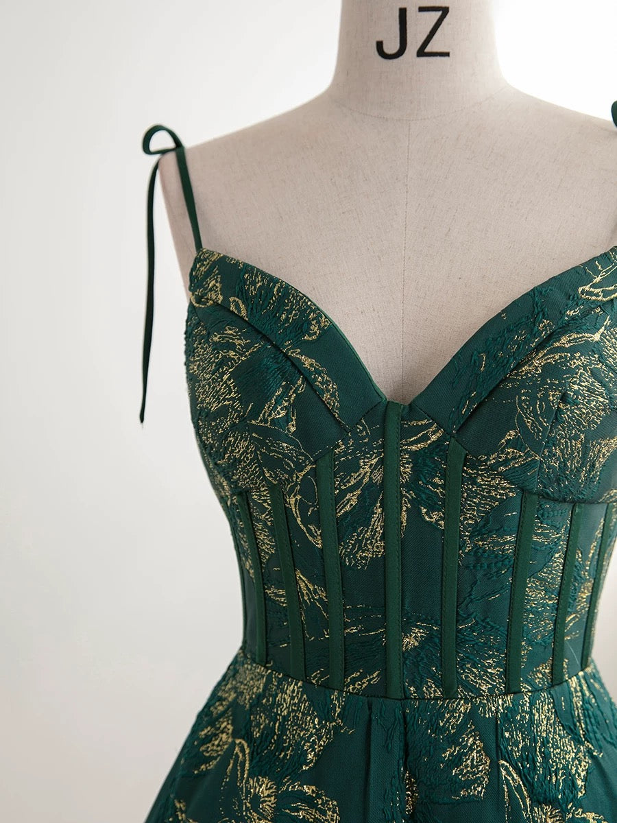 Pretty Ball Gown Spaghetti Straps Satin Green Long Length Evening Dress Prom Dresses - View 5 | VelvetHem
