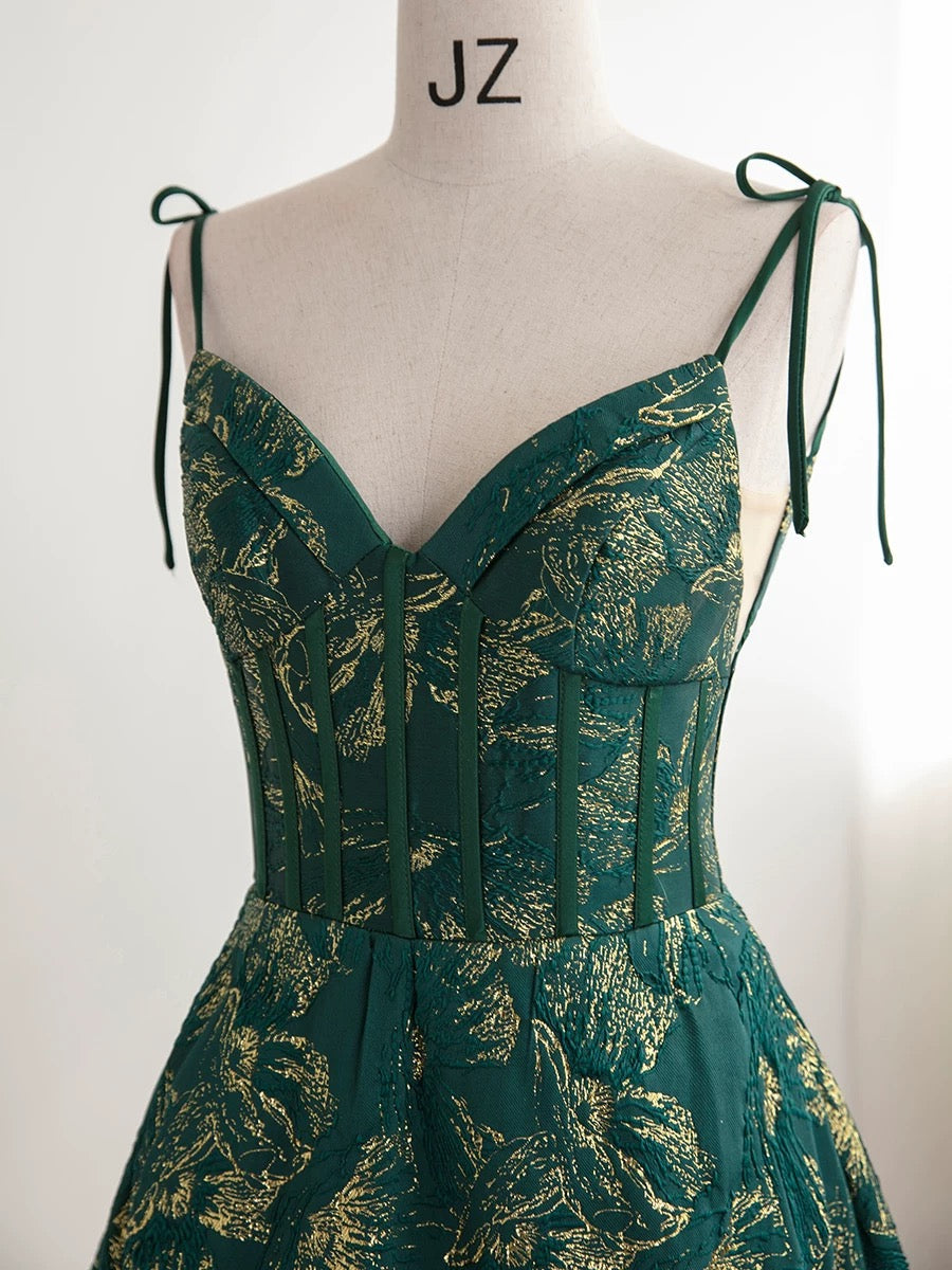 Pretty Ball Gown Spaghetti Straps Satin Green Long Length Evening Dress Prom Dresses - View 4 | VelvetHem