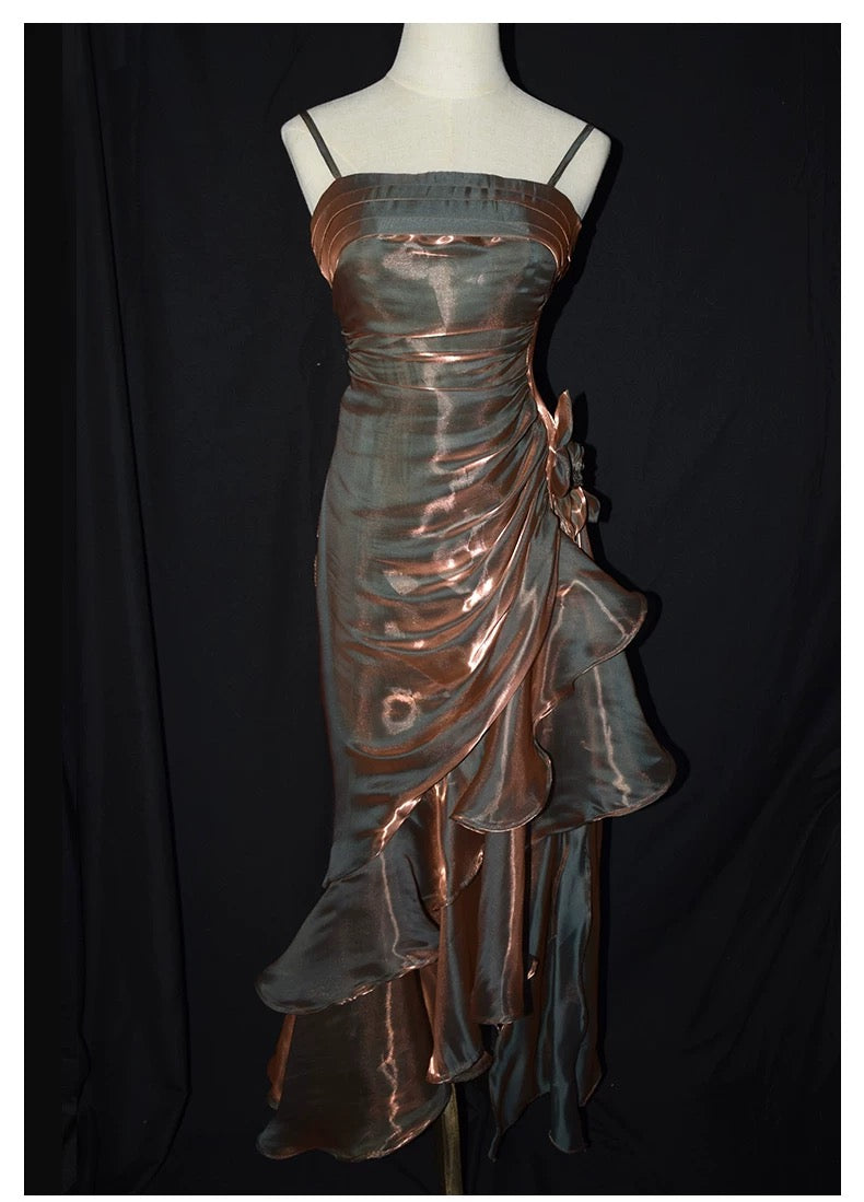 Retro Mermaid Spaghetti Straps High Low Party Dress Prom Dresses