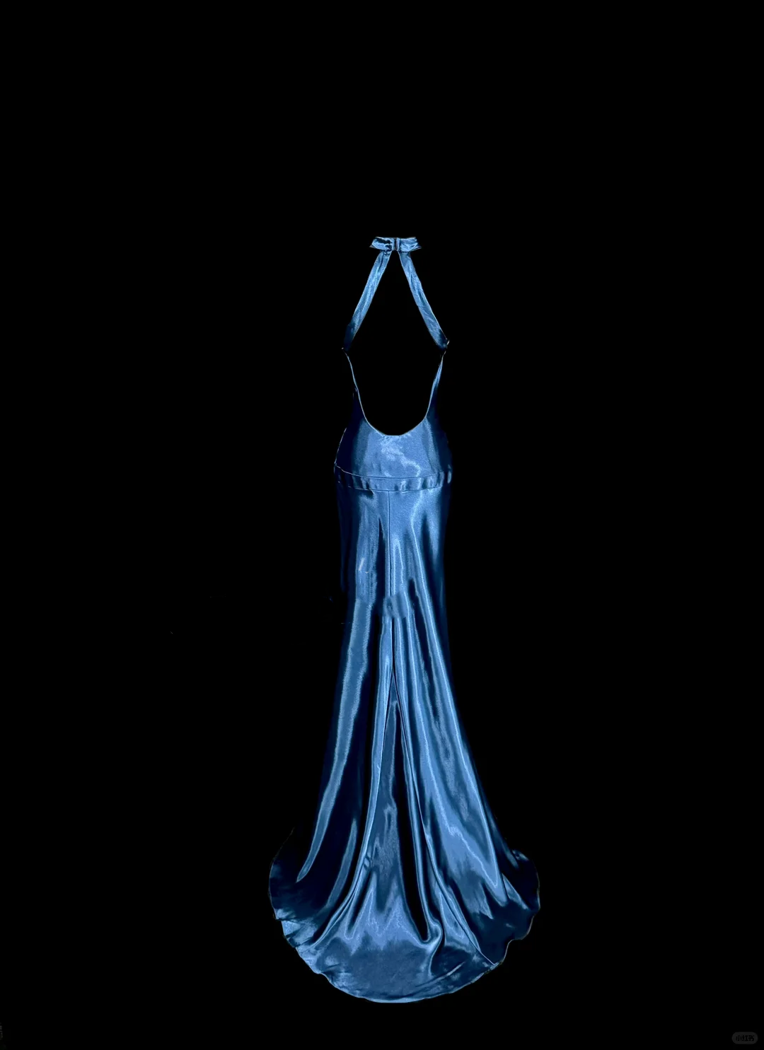 Vintage Mermaid Halter Neck Blue Satin Backless Prom Gown Fairy Prom Dresses - View 2 | VelvetHem
