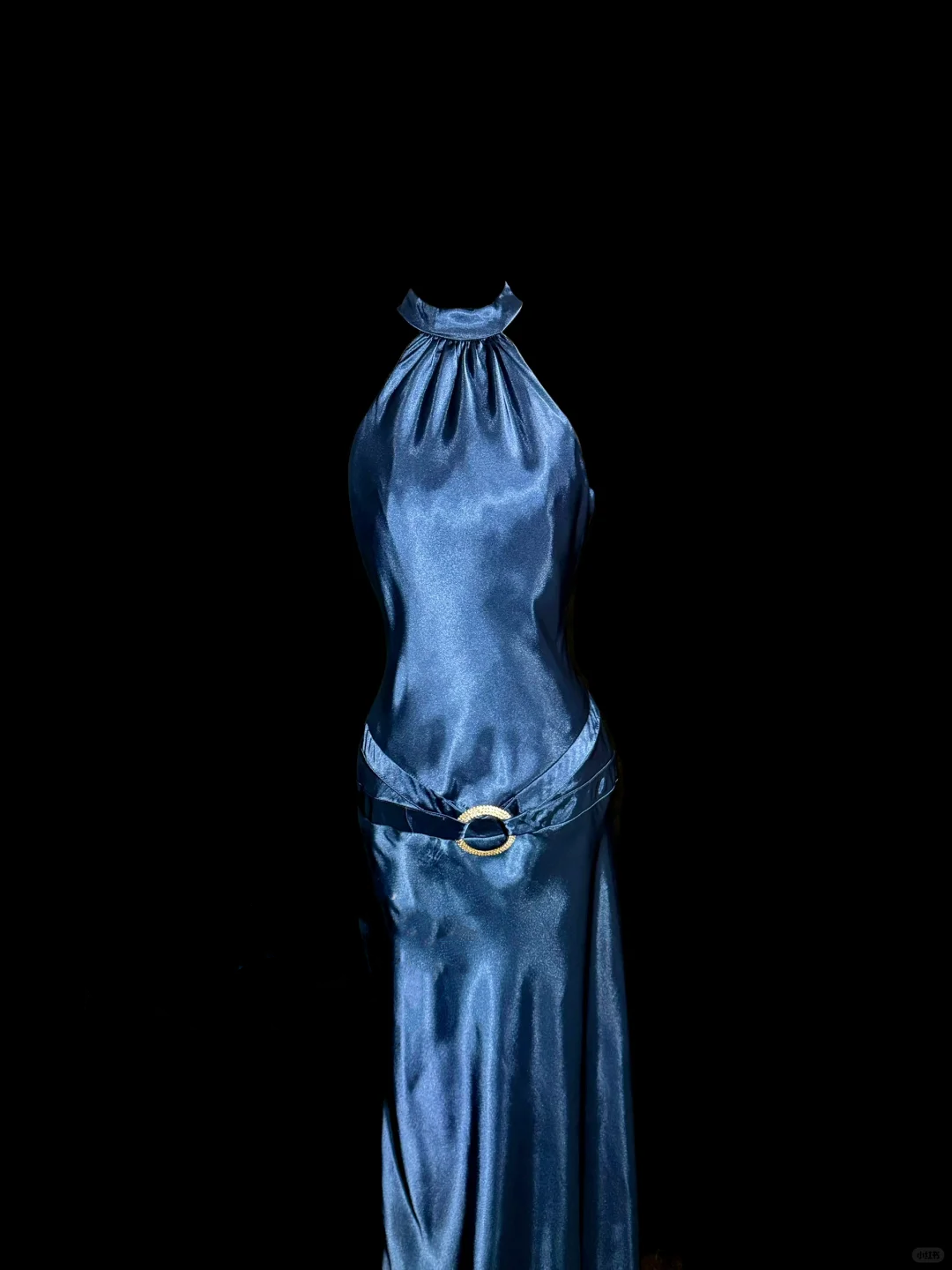 Vintage Mermaid Halter Neck Blue Satin Backless Prom Gown Fairy Prom Dresses - View 5 | VelvetHem