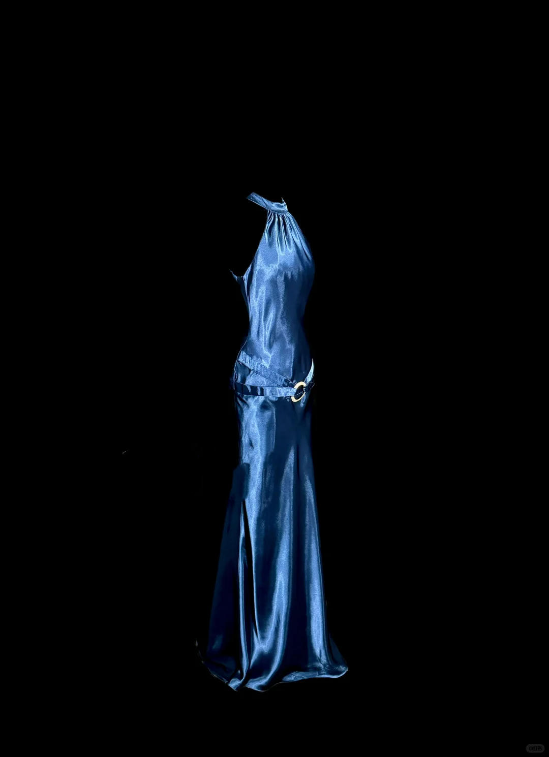 Vintage Mermaid Halter Neck Blue Satin Backless Prom Gown Fairy Prom Dresses - View 4 | VelvetHem