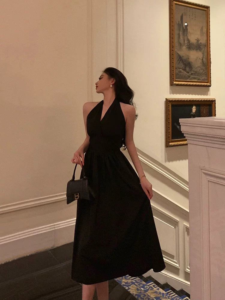 Vintage A line V Neckline Sleeveless Black Knee Length Prom Dresses Black Birthday Dress - View 4 | VelvetHem