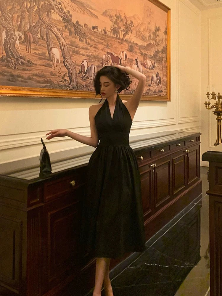 Vintage A line V Neckline Sleeveless Black Knee Length Prom Dresses Black Birthday Dress - View 5 | VelvetHem