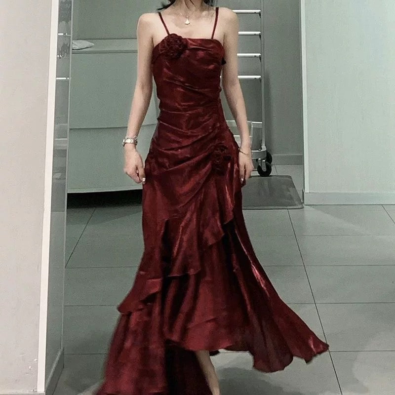 Vintage Mermaid Spaghetti Straps Long Party Dresses Birthday Outfits