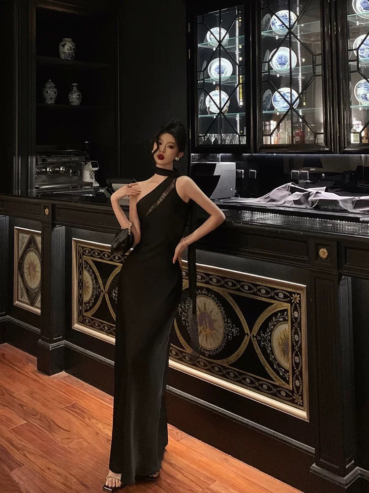 Sexy A Line One Shoulder Black Floor Length Prom Dresses Birthday Dress - View 5 | VelvetHem