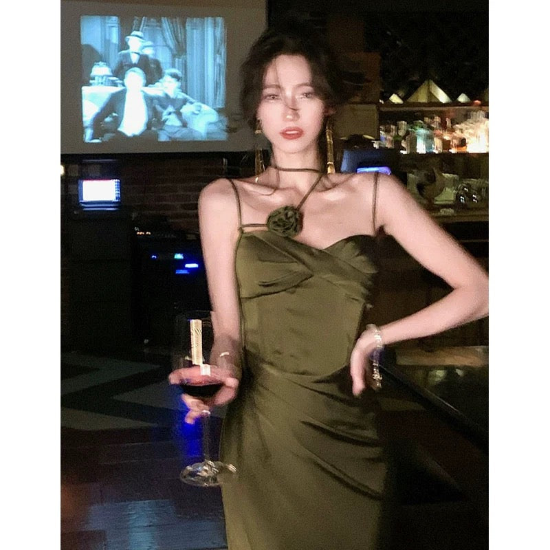 Sexy Sheath Spaghetti Straps Floor Length Green Satin Prom Dresses Birthday Dress - View 4 | VelvetHem