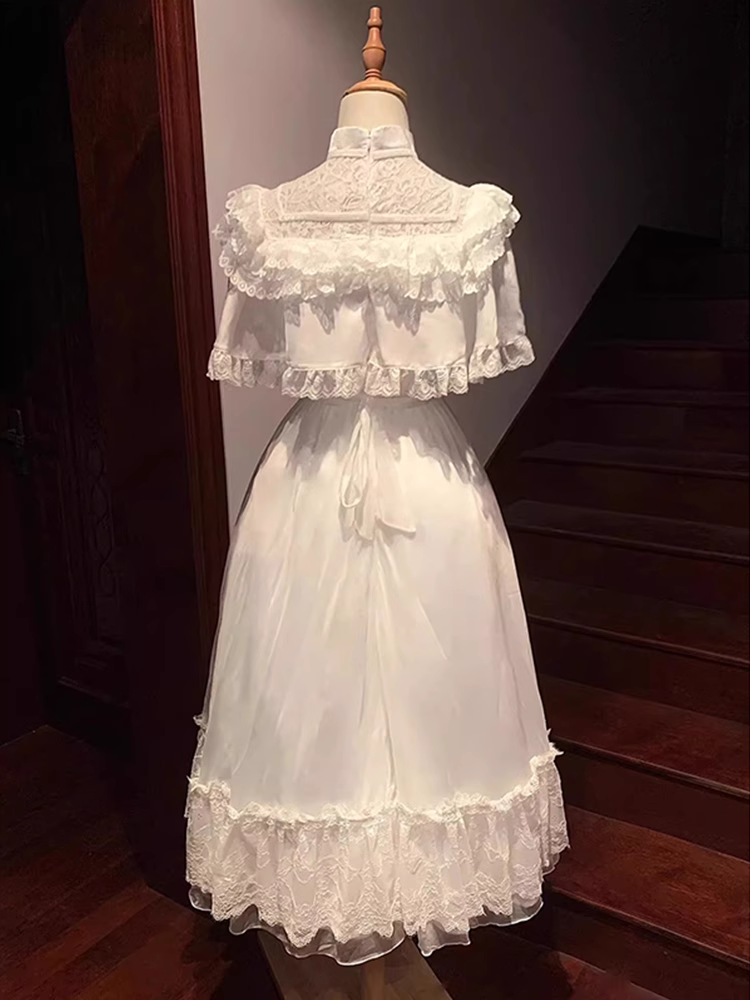Chic Ball Gown High Neckline Floral ivory Lace Party Dresses Birthday Outfits With Short Sleeves - View 2 | VelvetHem