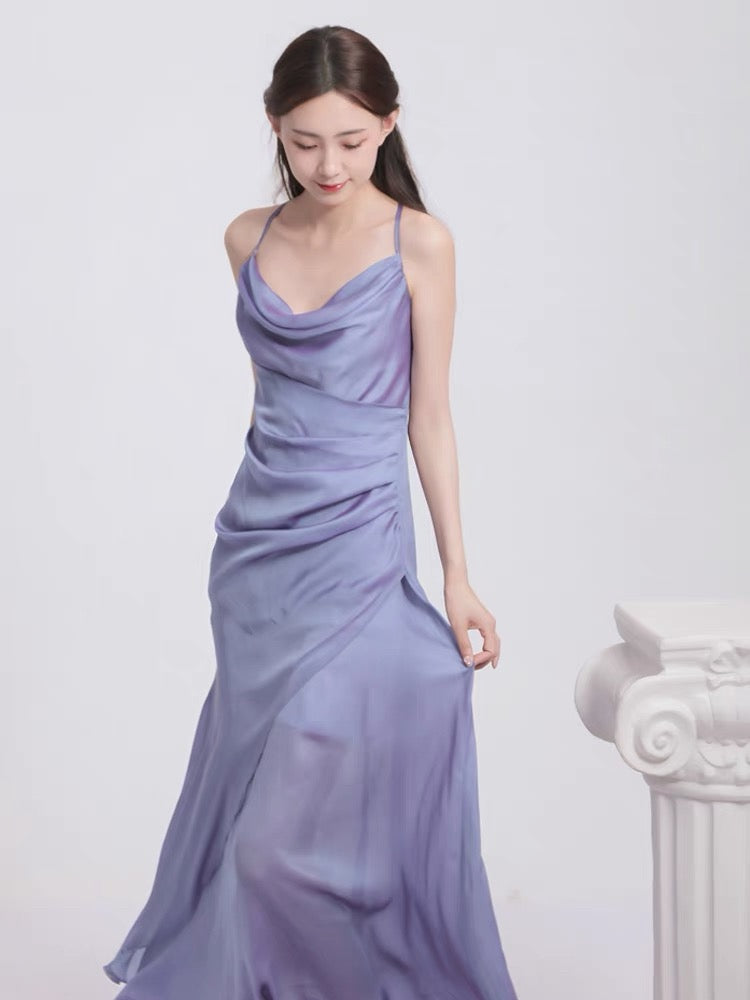 Vintage Sheath Halter Lilac Ankle Length Prom Dresses Birthday Outfits - View 3 | VelvetHem
