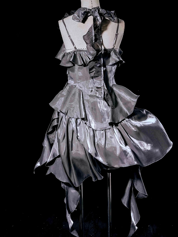 Retro High Low Irregular Spaghetti Straps Gray Short Prom Dresses Birthday Outfits