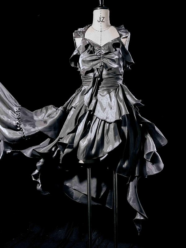 Retro High Low Irregular Spaghetti Straps Gray Short Birthday Dresses Birthday Outfits
