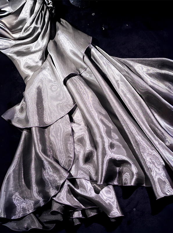 French Vintage Mermaid Spaghetti Straps Ruffles Silver Gray Prom Dresses Birthday Outfits