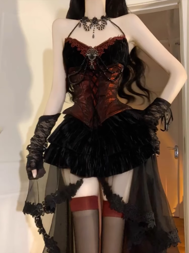 Chic Ball Gown Halter Burgundy Black Tulle Homecoming Dresses Birthday Outfits - VelvetHem