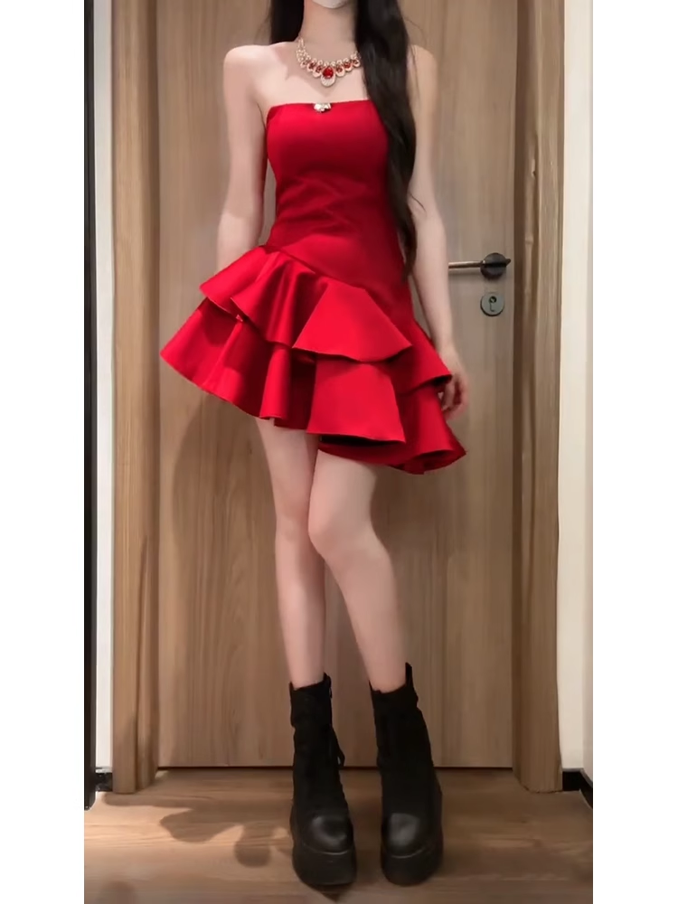 Retro A Line Strapless Short Red Cocktail Dresses Birthday Outfits - VelvetHem